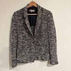 Gerard Darel Tweed Blazer Womens Size 42 Navy Cream French Chic Career Workwear